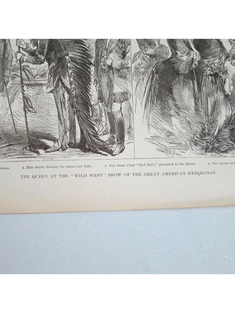 Antique 1887 Print Queen Wild West Show Great American Exhibition Indian Chief